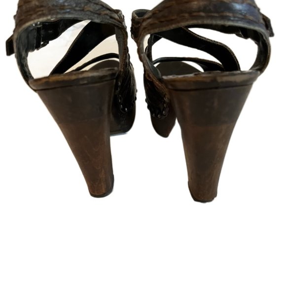 Prada distressed leather, wood platform/heel shoes Size 5 - Picture 9 of 10